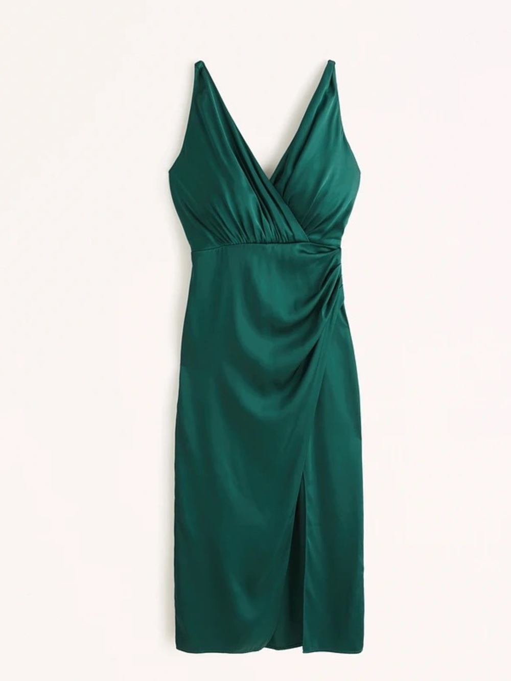 NWT Abercrombie & Fitch Satin Draped Wrap Midi Dress Emerald Green Small Petite - Picture 2 of 10